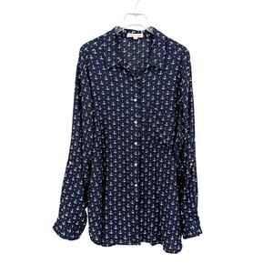 Grand & Greene Plus Soft Sailor Anchor Novelty Print Long Sleeve Button Up Shirt